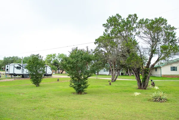Open lawn and shade trees at the park